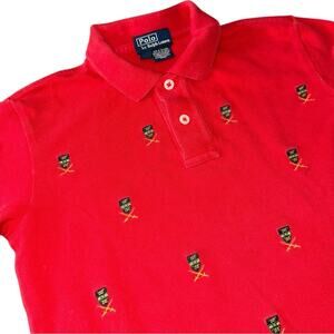 Polo Ralph Lauren Vintage  7 Red Coat of Arms Crescent Embroidered Polo Shirt